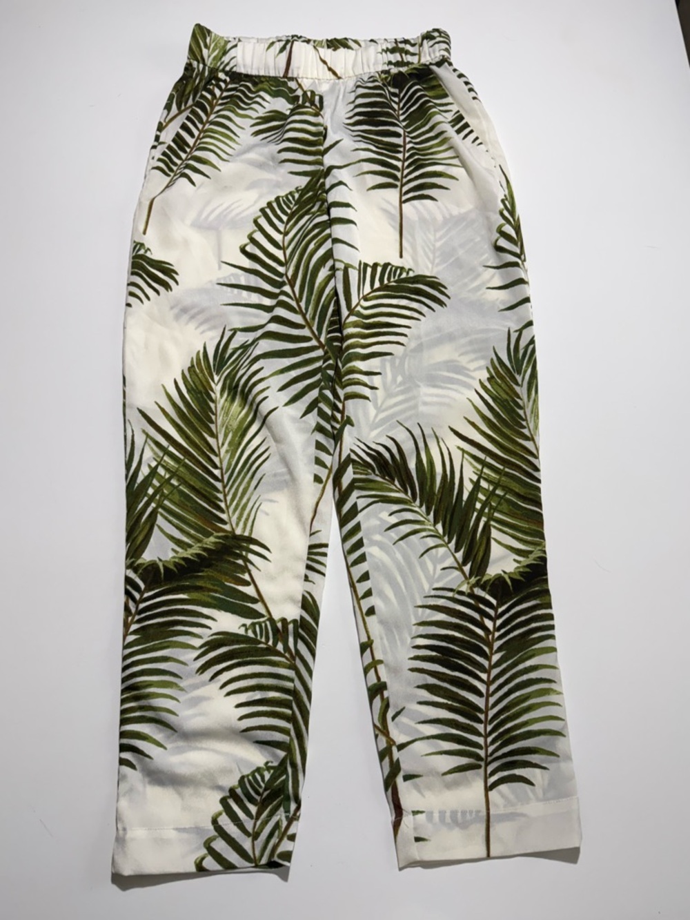 H&M Tropical Palm Print Elastic Waist Pants